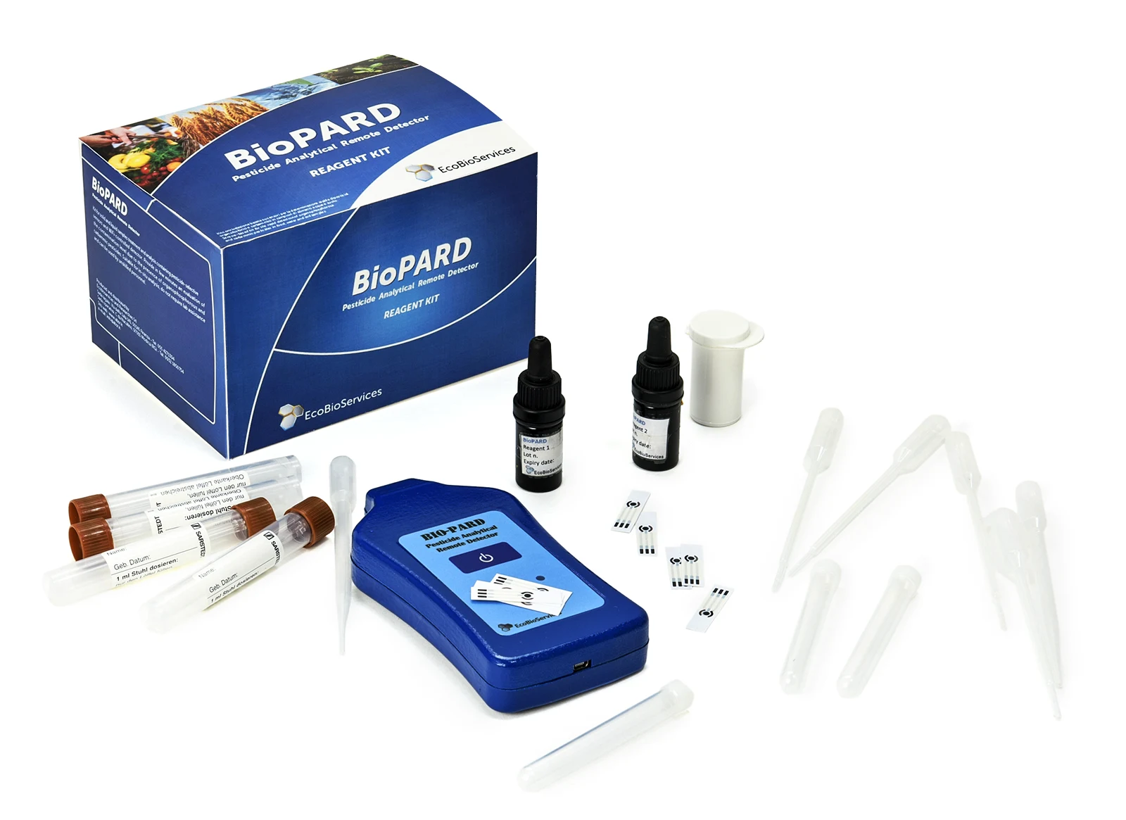 BioPARD è un kit basato su sensori e associato a un rivelatore elettrochimico per la determinazione rapida di pesticidi organofosforici e carbammici in campioni di cibo, acqua e suolo.